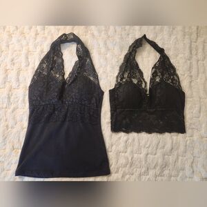 Pair Lace Halter Top and Lace Bralette Black